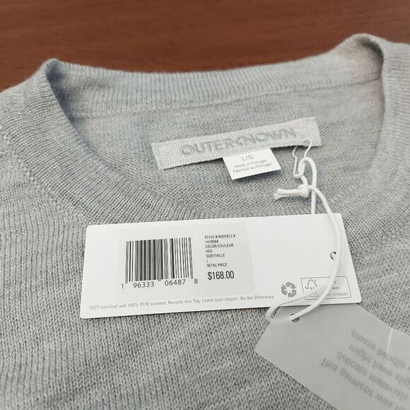 Outerknown Palisades Merino Wool Pocket Crew Neck Sweater Grey Men's Size L - Picture 4 of 5